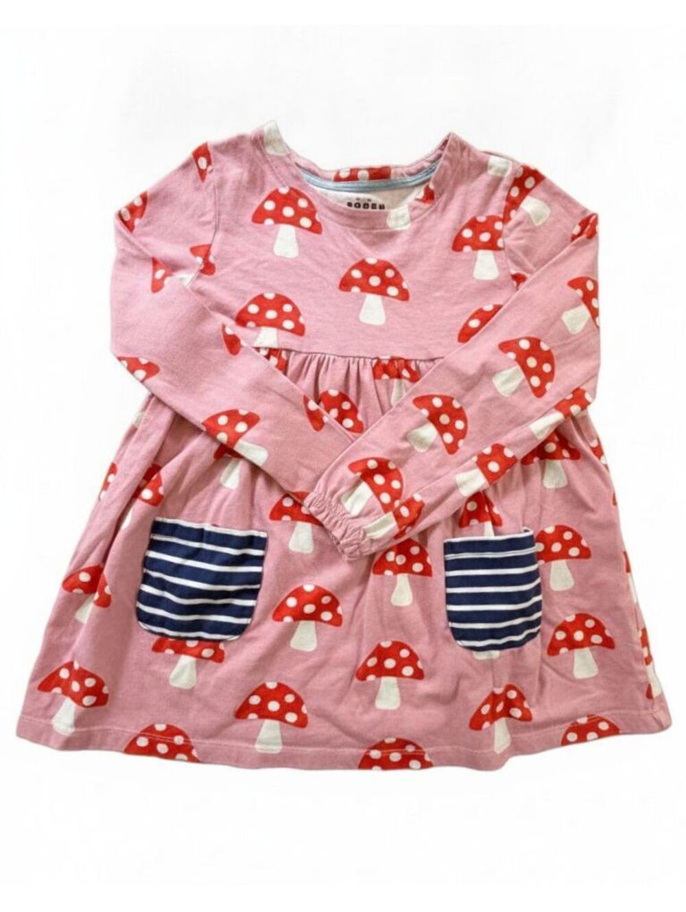 Mini Boden Pink Mushroom Print Top Long Sleeve Cotton Whimsical Cottagecore